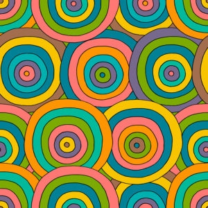 Seamless bright background. Decorative geometric pattern with doodle circles. Seamless pattern can be used for wallpaper pattern fills web page background surface textures kids design. Hand-drawn vector illustration.
